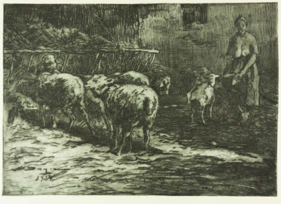 Заузе, В.Х. Кормление овец. 1934. Бумага, офорт. 22,32,2 см. - Foto 1