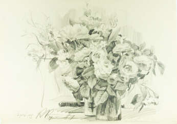 Kozlovsky, K.S. Bouquet of roses. 1957. Graphite on paper. car. 28.6x41 cm.