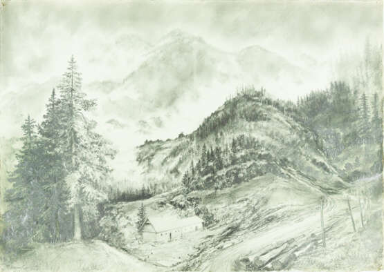 Сташко, Ю.Ю. Утро в горах. 1953. Бумага, графит. кар. 32х45 см. - фото 1