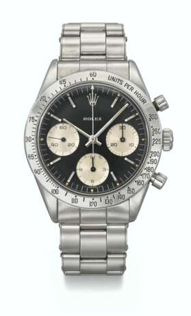 ROLEX. A VERY RARE AND EARLY STAINLESS STEEL CHRONOGRAPH WRISTWATCH WITH BRACELET AND `SOLO` DIAL - photo 1