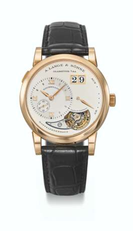 A.LANGE & S&#214;HNE. A VERY RARE 18K PINK GOLD LIMITED EDITION TOURBILLON WRISTWATCH WITH POWER RESERVE AND DATE - photo 1