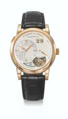 A.LANGE &amp; S&#214;HNE. A VERY RARE 18K PINK GOLD LIMITED EDITION TOURBILLON WRISTWATCH WITH POWER RESERVE AND DATE