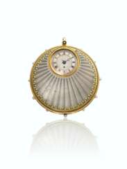 BREGUET. AN EXTREMELY FINE AND VERY RARE, 18K GOLD, ENAMEL AND PEARL-SET A TACT PENDANT WATCH WITH RUBY CYLINDER ESCAPEMENT