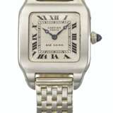 CARTIER. AN EARLY AND VERY RARE PLATINUM AND 18K GOLD SQUARE-SHAPED WRISTWATCH WITH PALLADIUM BRACELET AND BOX - Foto 1