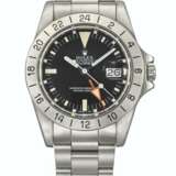 ROLEX. A STAINLESS STEEL AUTOMATIC WRISTWATCH WITH SWEEP CENTRE SECONDS, DATE, 24 HOUR HAND AND BRACELET - photo 1
