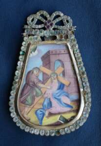 Antique enamel "Carrying the Cross"