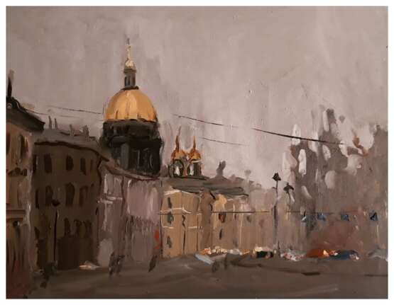 С Дворцовой Toile sur le sous-châssis Peinture à l'huile Impressionnisme Paysage urbain Russie 2021 - photo 1