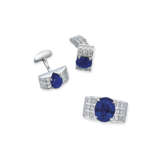 SAPPHIRE AND DIAMOND RING AND CUFFLINK SET - фото 1