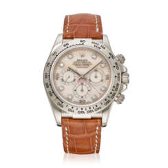 ROLEX, WHITE GOLD WITH MOTHER-OF-PEARL DIAL AND DIAMOND HOUR MARKER CHRONOGRAPH DAYTONA, REF. 16519