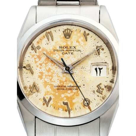 ROLEX, STAINLESS STEEL OYSTER-PERPETUAL DATE WITH TROPICAL DIAL AND EASTERN ARABIC NUMERALS AND DATE, REF. 1500 - photo 3