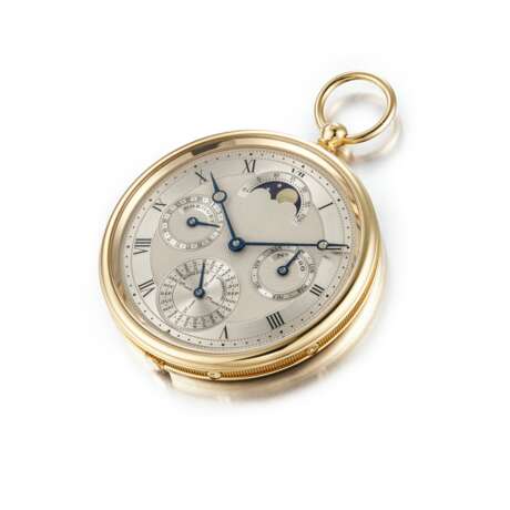 BREGUET, YELLOW GOLD PERPETUAL CALENDAR OPENFACE POCKET WATCH, REF. 1800BA - photo 2