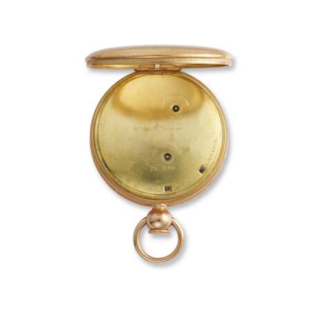 BREGUET, YELLOW GOLD MINUTE REPEATING GRANDE ET PETITE SONNERIE STRIKING OPENFACE POCKET WATCH WITH FOUR GONGS, LATERAL LEVER ESCAPEMENT, TRIPLE TRAIN WITH INDEPENDENT TRAINS FOR THE GOING, STRIKING AND CHIMING, SECRET PORTRAIT COMPARTMENT, NO. 2166 - photo 4