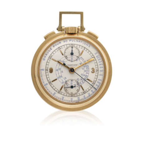 CARTIER / JAEGER, YELLOW GOLD CHRONOGRAPH OPENFACE POCKET WATCH - Foto 1