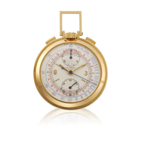 UNIVERSAL, YELLOW GOLD CHONOGRAPH OPENFACE POCKET WATCH - photo 1