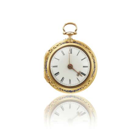 DANIEL DE ST. LEU, YELLOW GOLD AND ENAMEL OPENFACE PAIR CASED QUARTER REPEATING VERGE WATCH - фото 2
