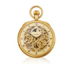 IWC, YELLOW GOLD PERPETUAL CALENDAR SKELETONIZED OPENFACE POCKET WATCH, REF. 5501