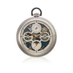 LOUIS CHANSON, STAINLESS STEEL SKELETONIZED PERPETUAL CALENDAR OPENFACE POCKET WATCH