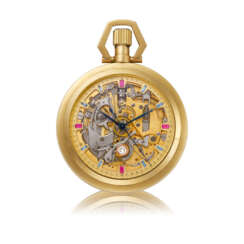 SWISS, YELLOW GOLD SKELETONIZED MINUTE REPEATING OPENFACE POCKET WATCH