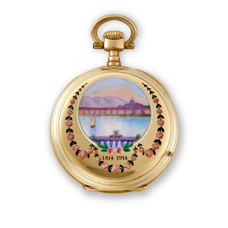 PATEK PHILIPPE & CIE, YELLOW GOLD AND ENAMEL OPENFACE POCKET WATCH - фото 2