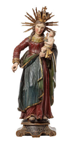 Maria als Königin des Himmels mit segnendem Jesuskind auf Originalsockel - Foto 1