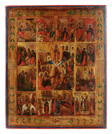 Ikone mit der Auferstehung Christi und den zwölf Hochfesten des orthodoxen Kirchenjahres - Foto 1