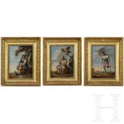 Set aus drei Hinterglasbildern mit Bettlerdarstellungen, Augsburg, 18. Jhdt.