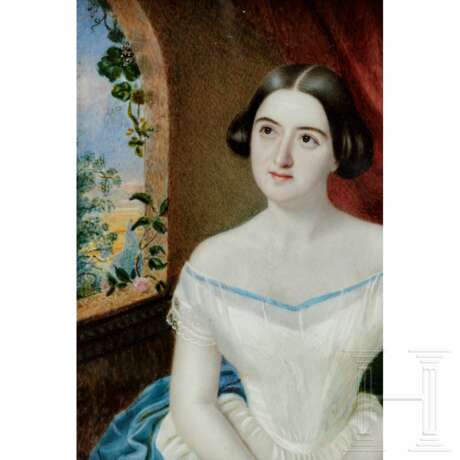 Portraitminiatur einer jungen Frau mit weißem Kleid, Frankreich/Italien, um 1820 - фото 2
