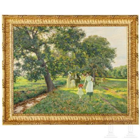 Wilhelm Schreuer (1866 - 1933) - "Sommerlicher Spaziergang mit Kindern im Park", impressionistisches Ölgemälde - photo 1