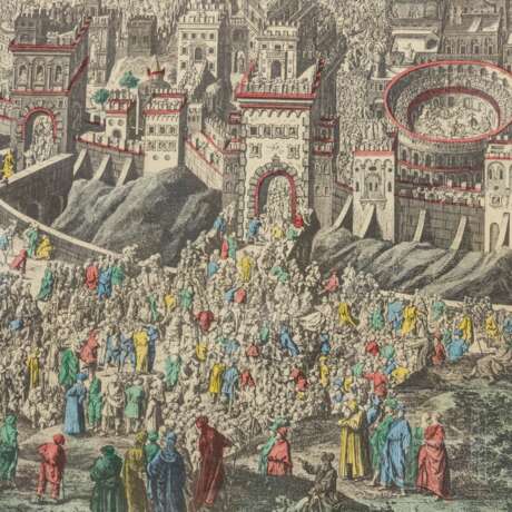 Johann Daniel Herz (1693 - 1754) - Gesamtpanorama der Stadt Jerusalem, kolorierter Kupferstich, 1735 - Foto 2