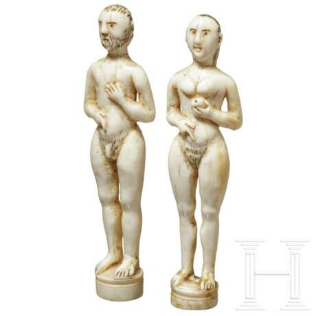 Zwei Elfenbeinfiguren von Adam und Eva, kolonial-portugiesisch, 17./18. Jhdt. - Foto 1