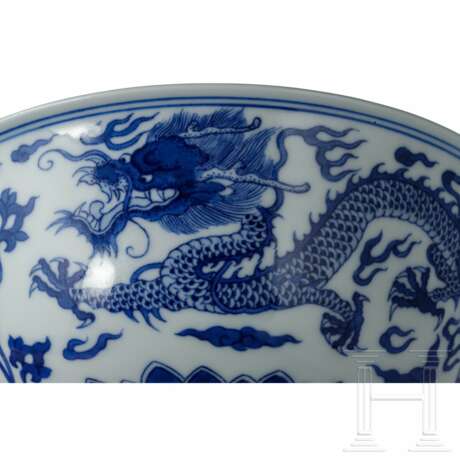 Blau-weiße Drachen-Schüssel mit Kangxi-Marke, wohl aus dieser Epoche (1662 - 1722) - Foto 8