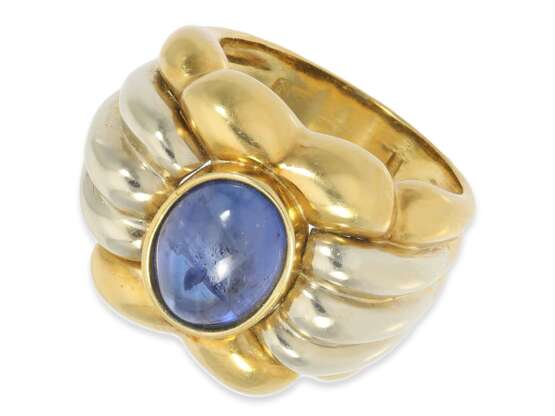Ring: attraktiver, solider neuwertiger Gelbgoldring mit Saphircabochon von ca. 4ct, 18K Gold - фото 1