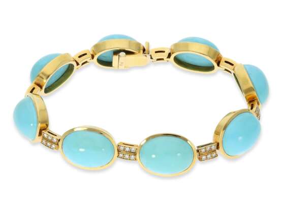 Armband: attraktives Goldarmband mit Türkisen und Brillanten, 18K Gelbgold - photo 1