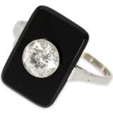 Ring: sehr schöner Art déco Ring mit Onyx und Altschliff-Diamant von ca. 1ct, 18K Gold - Foto 1