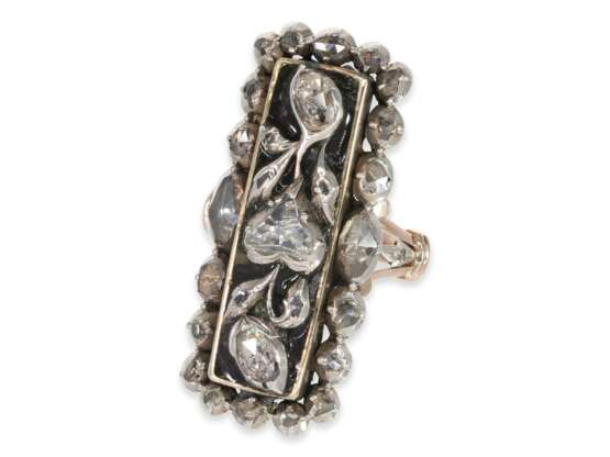 Ring: großer ungewöhnlicher antiker Ring mit floralem Motiv und Diamantrosenbesatz, 14K Gold/Silber - Foto 3