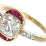 Ring: hochfeiner antiker Rubin/Diamant-Goldschmiedering, Altschliff-Diamant von ca. 1,4ct, vermutlich um 1910 - photo 1