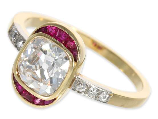 Ring: hochfeiner antiker Rubin/Diamant-Goldschmiedering, Altschliff-Diamant von ca. 1,4ct, vermutlich um 1910 - Foto 1
