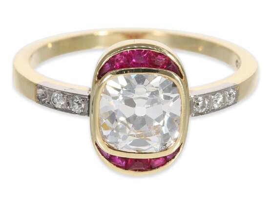 Ring: hochfeiner antiker Rubin/Diamant-Goldschmiedering, Altschliff-Diamant von ca. 1,4ct, vermutlich um 1910 - photo 2