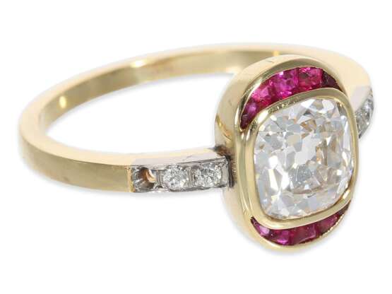 Ring: hochfeiner antiker Rubin/Diamant-Goldschmiedering, Altschliff-Diamant von ca. 1,4ct, vermutlich um 1910 - photo 3