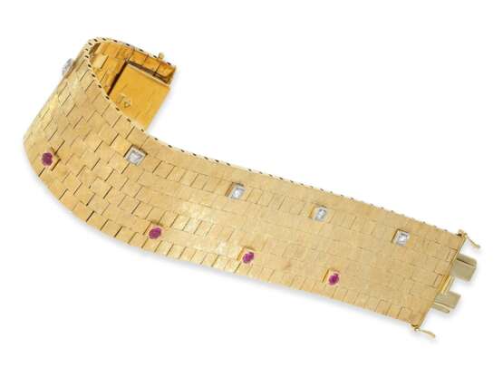 Ring: außergewöhnliches, breites und schweres vintage Rubin/Brillant-Goldschmiedearmband, 18K Gelbgold - фото 1