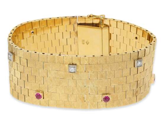 Ring: außergewöhnliches, breites und schweres vintage Rubin/Brillant-Goldschmiedearmband, 18K Gelbgold - photo 2