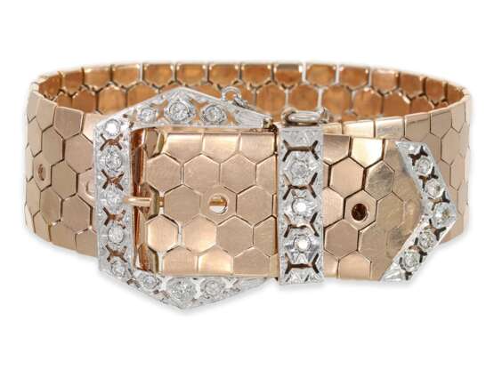 Armband: ungewöhnliches, aufwändig gefertigtes Goldarmband in Form eines Gürtels mit Brillantbesatz, 18K Gold - Foto 2