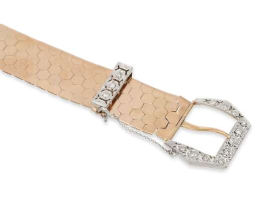 Armband: ungewöhnliches, aufwändig gefertigtes Goldarmband in Form eines Gürtels mit Brillantbesatz, 18K Gold - Foto 4