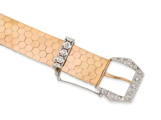 Armband: ungewöhnliches, aufwändig gefertigtes Goldarmband in Form eines Gürtels mit Brillantbesatz, 18K Gold - Foto 5