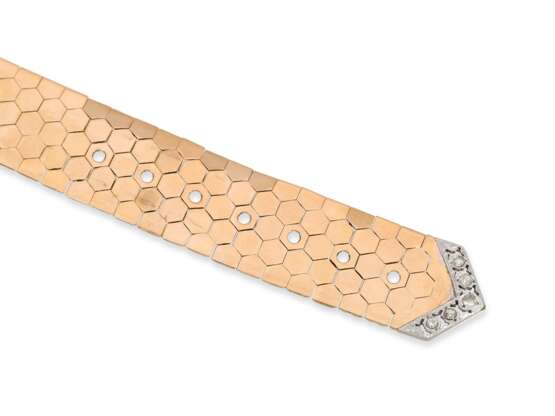 Armband: ungewöhnliches, aufwändig gefertigtes Goldarmband in Form eines Gürtels mit Brillantbesatz, 18K Gold - Foto 6