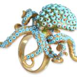 Ring: außergewöhnlicher und vermutlich einzigartiger Goldschmiedering mit Türkis- und Farbsteinbesatz, Motiv "Oktopus" - photo 8