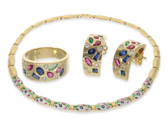 Kette/Collier/Ohrschmuck/Ring: hochwertiges und dekoratives multicolor Schmuck-Set aus 18K Gold mit Farbsteinen und Brillanten - Foto 1