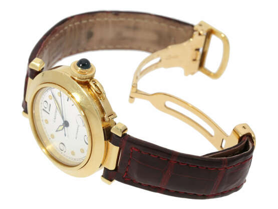 Armbanduhr: luxuriöse Cartier Pasha Automatic Medium Ref.1035, 18K Gold mit Originalband, aus Privatbesitz - photo 2