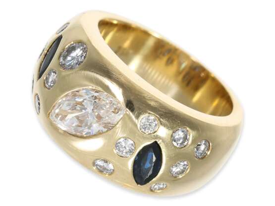 Ring: schwerer, sehr massiver und ausgefallener Saphir/Diamant-Goldschmiedering, ca. 2,14ct - photo 1