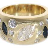 Ring: schwerer, sehr massiver und ausgefallener Saphir/Diamant-Goldschmiedering, ca. 2,14ct - Foto 2